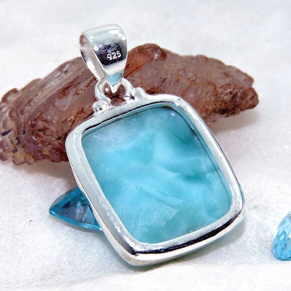Larimar Gemstone Pendant, 925 Sterling Silver, Handmade Design Pendant, For Gift - Picture 4 of 6